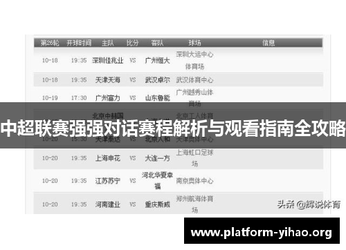 中超联赛强强对话赛程解析与观看指南全攻略 中超联赛强强对话赛程解析与观看指南全攻略
